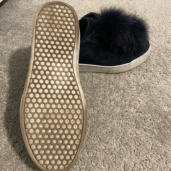Sam Edelman Leather Sneaker with Faux Fur Pompoms Blue Suede Size 8 - Picture 8 of 8